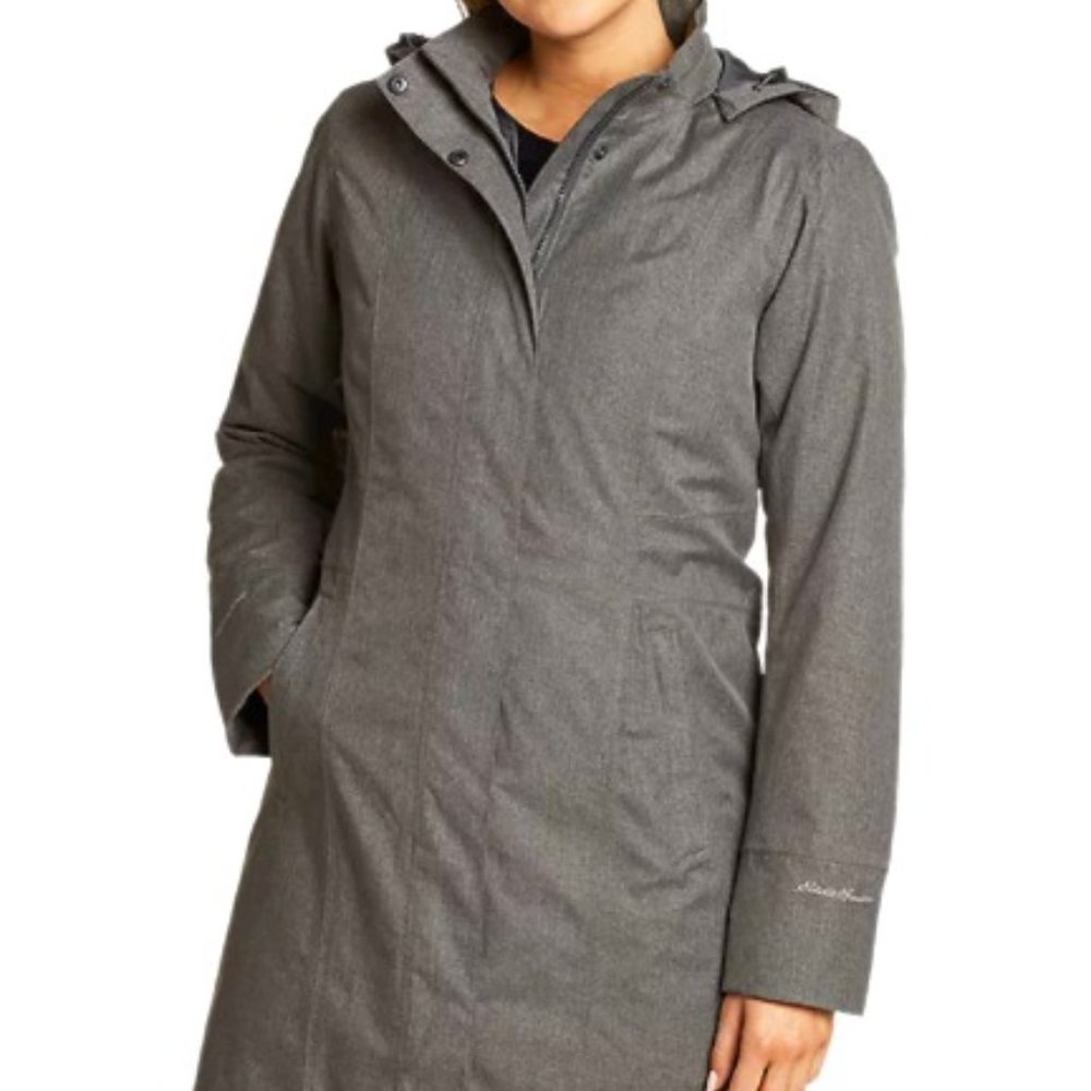 Eddie Bauer Light Grey Girl On The Go Insulated Trench Coat (Detachable Hood)